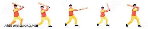 Cricket player batting sequence with transparent background