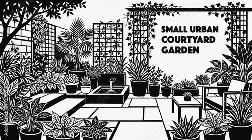 small urban courtyard garden with plants and minimal design representing compact outdoor living in city homes