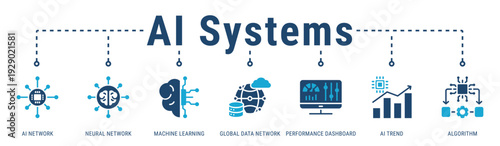 AI Systems & Networks web banner icon vector illustration featuring Neural Network, Machine Learning and AI Network