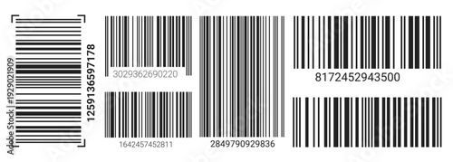 EAN-13 barcode label set with black lines on white background. Clean vector code design for product scanning, pricing, and retail inventory identification systems