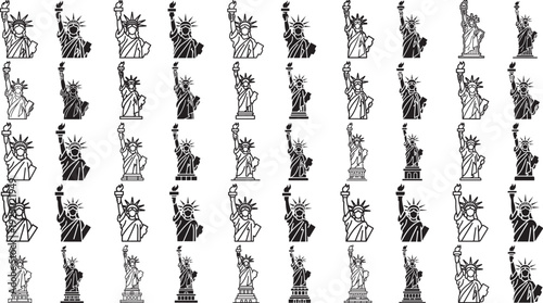 Collection of various Statue of Liberty illustrations in black and white