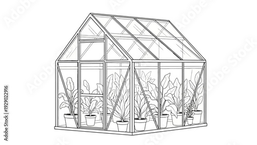 Greenhouse with plants inside glass house.