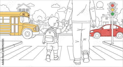 Child Crossing Street with Adult.