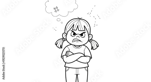Angry little girl with crossed arms.