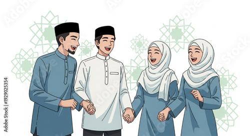 Happy Muslim Couples Holding Hands Illustration