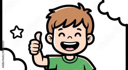 Smiling Boy Giving Thumbs Up Gesture.
