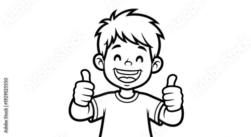 Smiling Boy Giving Two Thumbs Up.