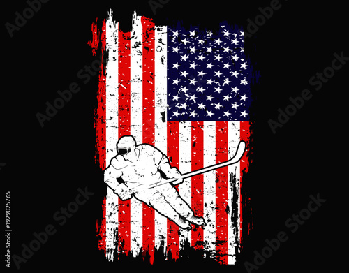 Hokey Player American Flag Graphic Tee - printable editable vector art file.