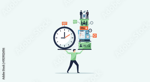 Man holding clock and documents.