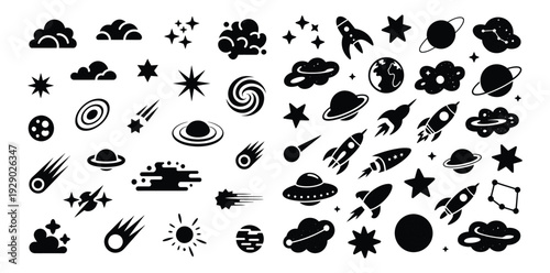 Space Icon Mega Set – Black Silhouette Universe Elements Collection