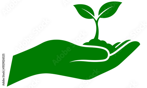 Green Hand Nurturing a Plant Sprout Vector for Environmental Growth,Renewable Energy