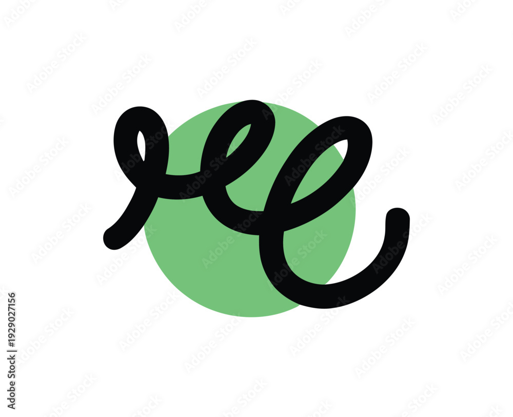 Obraz premium Abstract Hand Drawn Scribble Icon – Minimal Black Loop Line on Green Circle