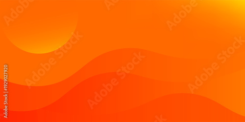 Abstract Orange Sunset Background With Wavy Layers, Minimal Warm Landscape And Sun Element