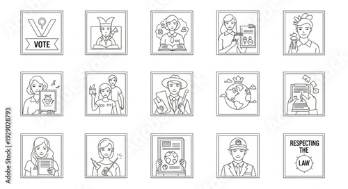 Collection of Political Cartoon Illustrations Depicting Voting and Elections.