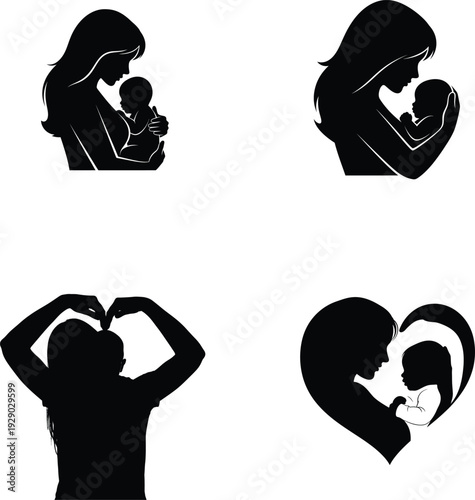 Mother's day silhouette images for greeting cards and gifts