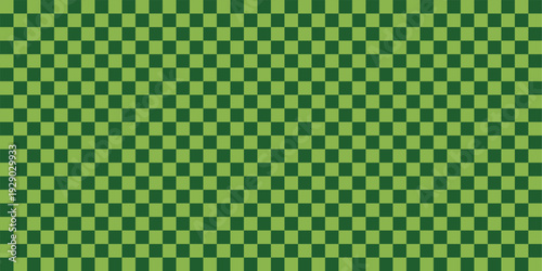 Green Checker Seamless Pattern. Vintage checkered board with bold geometric forms in bright colors. Green white chess inspired pattern, abstract hand drawn illustrations and retro seamless design.