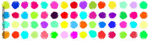 Bright colourful dots. Set of neon color palette RGB global colors. Vector illustration with spots, splash of color and paint splashes for Birthday or Carnival Decoration.