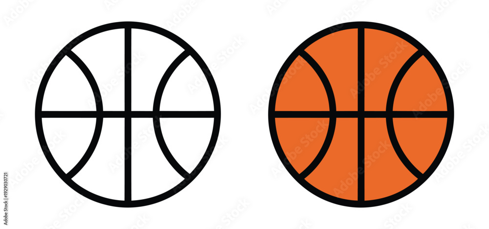 Obraz premium Basketball Outline and Flat Icon – Minimal Sport Ball Vector Set