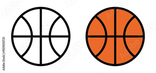 Basketball Outline and Flat Icon – Minimal Sport Ball Vector Set
