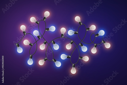 Glowing Christmas string lights isolated on dark background