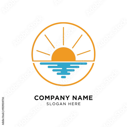 Stylized Sun Logo Design with Water.
