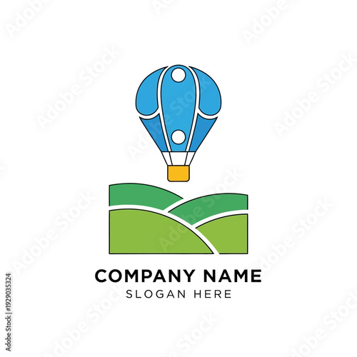 Blue Hot Air Balloon Logo Design.