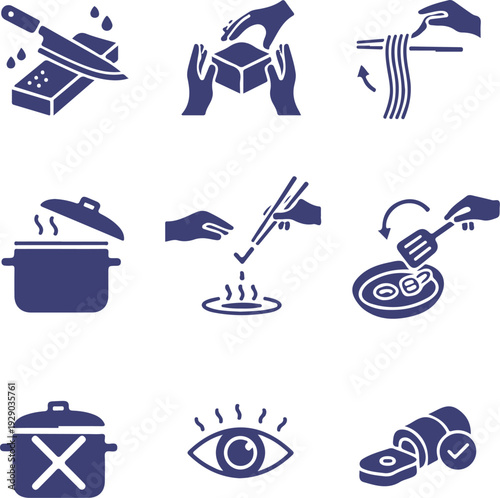 Cooking Techniques and Food Safety Icons
