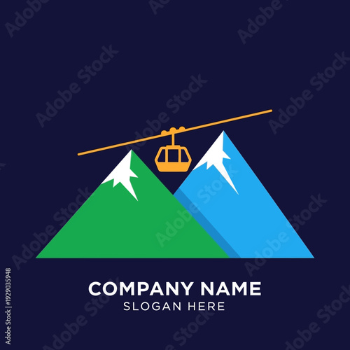 Cable Car Icon Over Mountain Peaks Graphic.