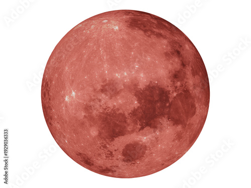 The full blood moon during a total lunar eclipse, showing craters and surface texture with a deep red hue.