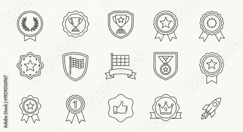 Collection of hand-drawn award icons and symbols for recognition.