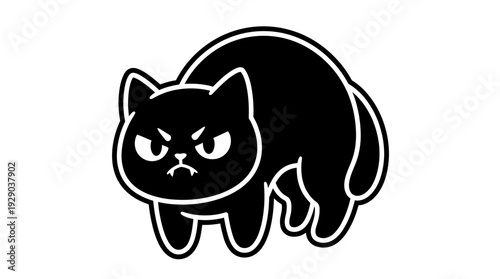 Furious Black Feline Vector Illustration Depicting an Angry Cat with an Arched Back and Bristling Fur, Ideal for Humorous or Warning Digital Assets and Merchandise Designs