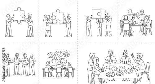 Collection of historical illustrations depicting various social and business activities.