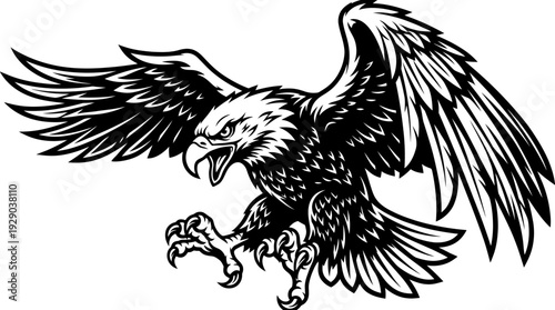Majestic Eagle in Flight - Fierce Predator with Wings Spread Wide, Talons Extended for a Powerful Strike