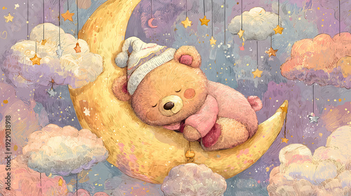 Wallpaper Mural Sleeping Bear on a Cloud with Moon and Stars Torontodigital.ca