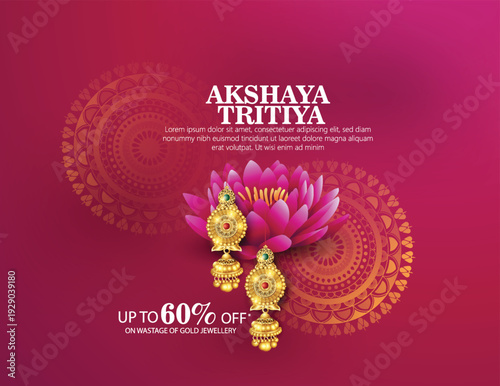 Akshaya Tritiya Gold Jewelry Sale Poster With Lotus and Festive Discount Offer for Shopping