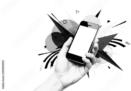 Hand Holding Smartphone with Halftone Texture Effect