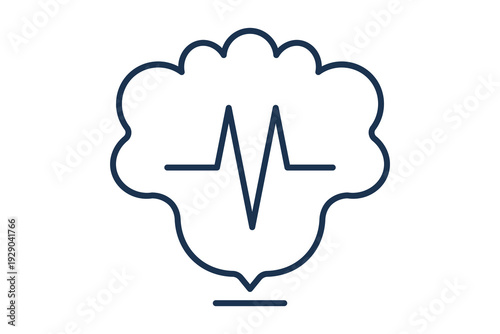 Brain Health Line Neurology Mental Brain pulse outline icon for cognitive wellness and brain function research