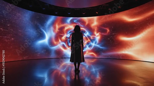 Silhouette person immersive digital art display future technology experience