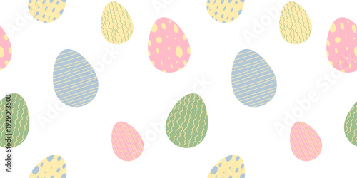 Pastel Easter eggs seamless pattern flat illustration with striped and polka dot design