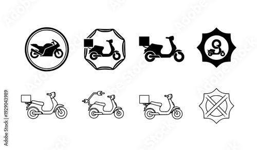 Modern Motorcycle Scooter Icon Set Urban Transport Badge Vector Collection Transparent Background