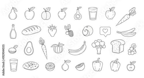 Collection of Hand Drawn Food Items and Produce.