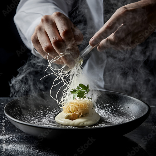 Gourmet cooking showcase fine dining restaurant food photography elegant setting close-up culinary artistry