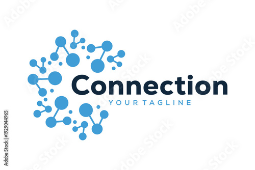 Digital connection network logo with abstract molecular nodes