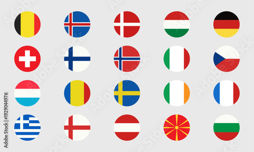 Free Download Set of European flags, round icons on a gray background. - GFXLoad