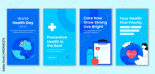 Flat Illustration Social Media Stories World Health Day Hand Drawn Cartoon Background