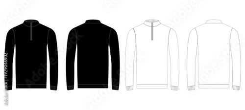 Men Quarter Zip Pullover Sweatshirt Front and Back Mockup