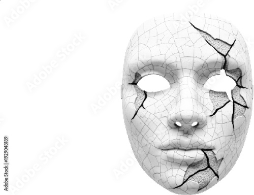 Cracked Mask Face with Halftone Texture Effect