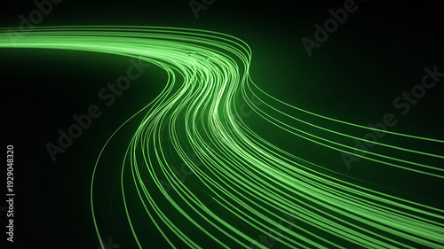Twisting Bright Green Fiber Optic Strands Flowing on a Dark Background (40
