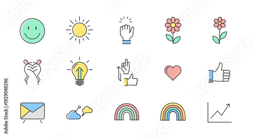 Collection of colorful hand-drawn icons representing various concepts.
