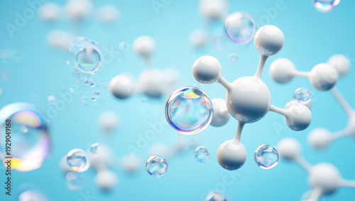 Wallpaper Mural Hyaluronic acid molecules floating on soft blue background for skincare and cosmetic science applications, copy space, Collagen or retinol or ceramide molecule, hyaluronic acid, peptides Torontodigital.ca